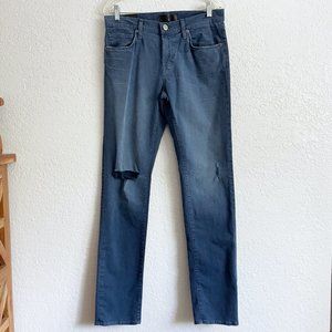 New J Brand Tyler Torn Thrashed Slim Fit Navy Blue Straight Leg Pants 31 Twill